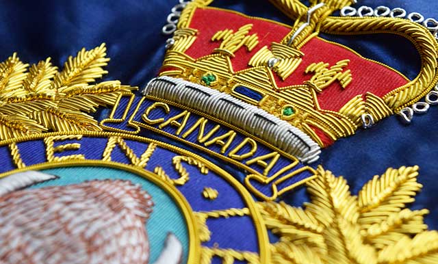 Your preferred supplier of Bullion Embroidered Crests, Machine Embroidered Uniform Crests, Dress Uniform Regalia, Metal Uniform Badges, Challenge Coins and Lapel pins to Agencies across Canada, as well as custom embroidery creations.