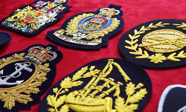 Your preferred supplier of Bullion Embroidered Crests, Machine Embroidered Uniform Crests, Dress Uniform Regalia, Metal Uniform Badges, Challenge Coins and Lapel pins to Agencies across Canada, as well as custom embroidery creations.